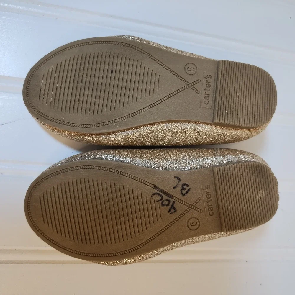 Carter's Glittery Ellaria‎ Ballet Slippers Sandals Gold Glitter Toddler Girls 6